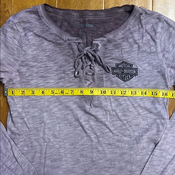 Harley-Davidson® Throttle Lace-Up Long Sleeve Knit Top Size S Studded Logo Back - Picture 4 of 10